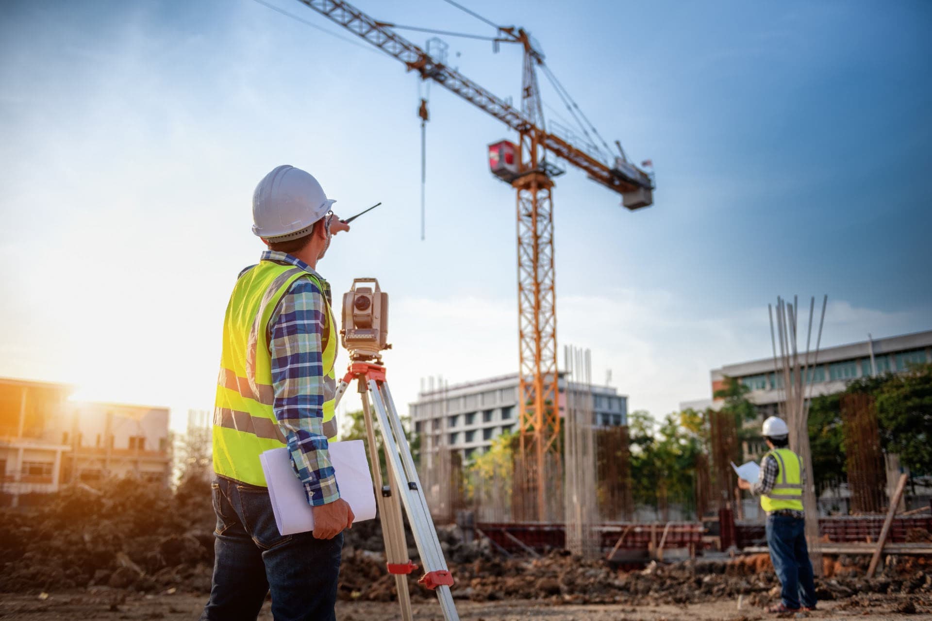 Construction site with professional equipment